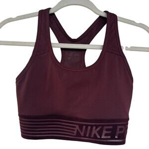 Nike Women's Burgundy Pro Mesh Sports Bra with Velour Logo Detailing,Size S, EUC